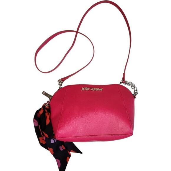 Betsey Johnson Anaya Crossbody with Scarf Hot Pink - Picture 2 of 9